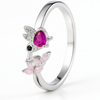 925 Sterling Silver Hummingbird & Floral Ring with Colorful Stones