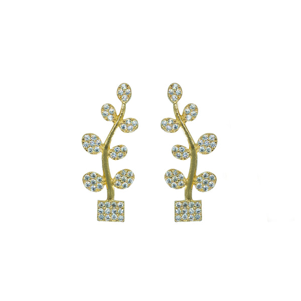 CZ Leafy Vine Ear Cuff / Bluetooth Earring – Gold Plated 925 Sterling Silver