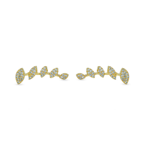 CZ Leaf Drop Ear Cuff / Bluetooth Earring – Gold Plated 925 Sterling Silver