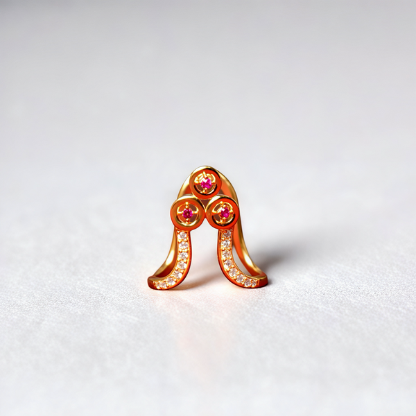 925 Silver Gold-Plated Triple Stone Vanki Ring for Women | Pink CZ Traditional Adjustable Ring