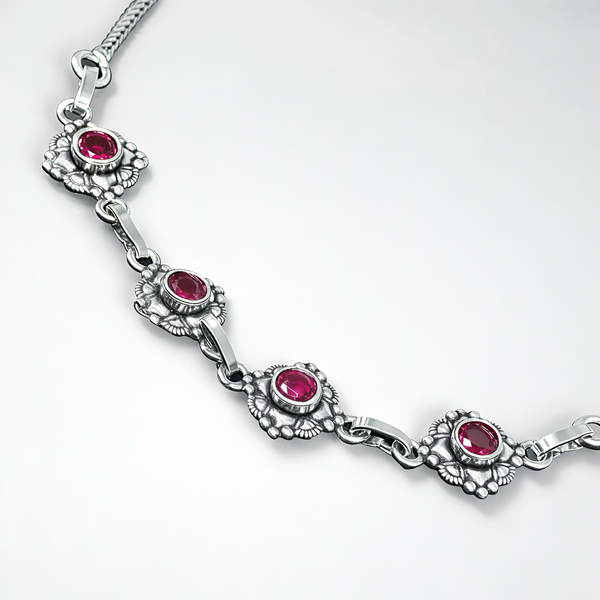 925 Sterling Silver Ruby Floral Anklet Pair for Women | 925 Sterling Silver Payal
