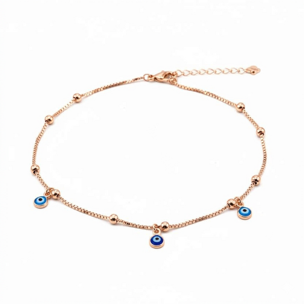 Evil Eye Charm Rose Gold 925 Sterling Silver Anklet
