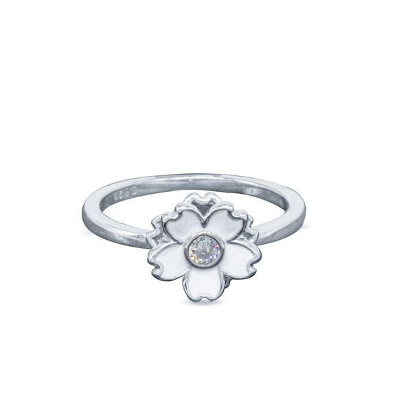 White Blossom Ring – Rhodium Plated 925 Sterling Silver