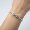 925 Sterling Silver Floral Blue Stone Kada Bracelet for Women – Open Bangle with Dual Flower Motif & Sapphire-Tone CZ