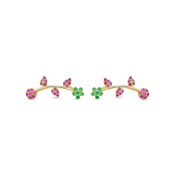 Dual Tone Pink & Green Floral Vine Ear Cuff / Bluetooth Earring – Gold Plated 925 Sterling Silver