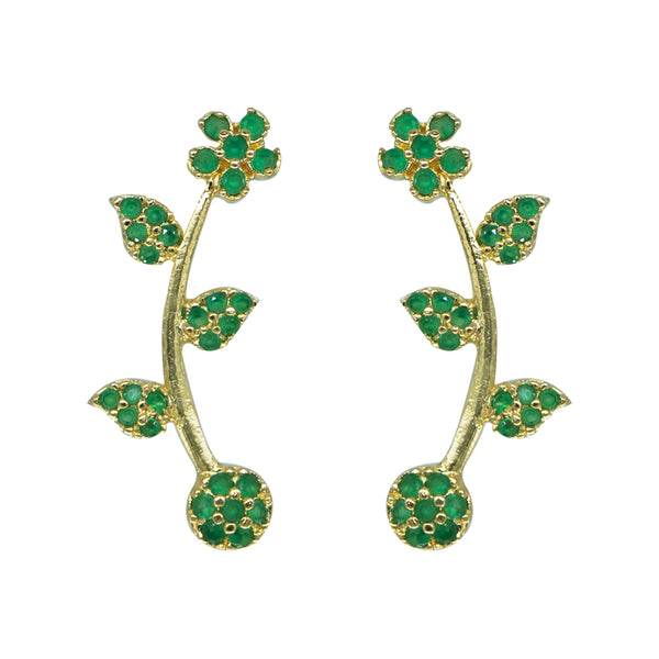 Green Floral Vine Ear Cuff / Bluetooth Earring – Gold Plated 925 Sterling Silver