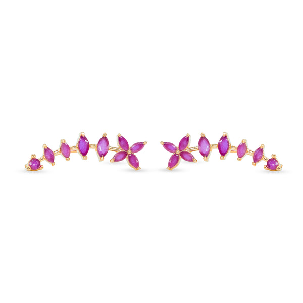 Pink Marquise Floral Vine Ear Cuff / Bluetooth Earring – Gold Plated 925 Sterling Silver