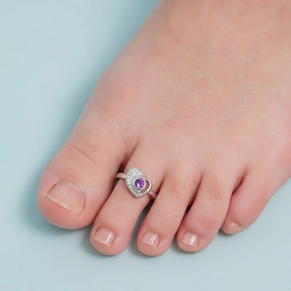 925 Sterling Silver Purple Heart CZ Toe Rings | Adjustable Bichiya Pair | Tavshan