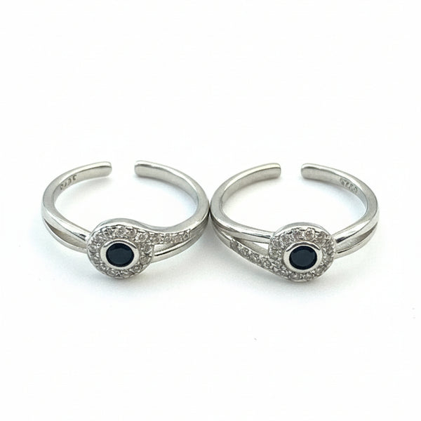925 Sterling Silver Black Stone CZ Adjustable Toe Ring | Minimal Silver Bichiya for Women