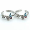 925 Sterling Silver Multicolour Butterfly & Flower Adjustable Toe Ring | Enamel CZ Silver Bichiya for Women