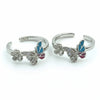 925 Sterling Silver Multicolour Butterfly & Flower Adjustable Toe Ring | Enamel CZ Silver Bichiya for Women