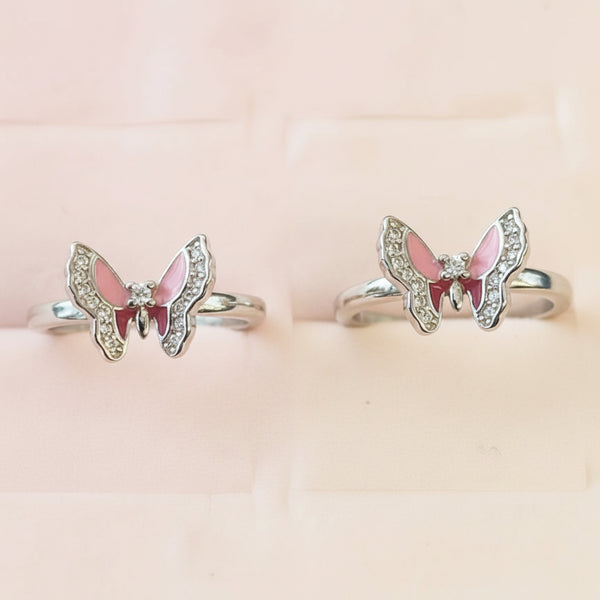 925 Sterling Silver Pink Butterfly Adjustable Toe Ring | Enamel CZ Silver Bichiya for Women