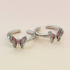 925 Sterling Silver Pink Butterfly Adjustable Toe Ring | Enamel CZ Silver Bichiya for Women