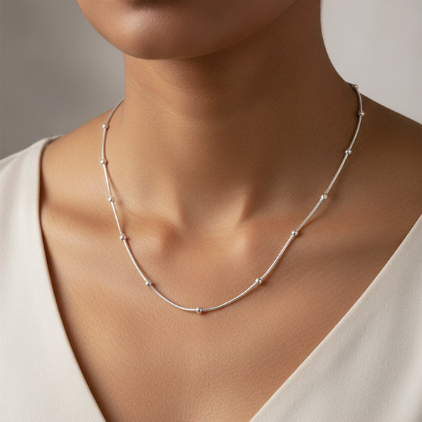 925 Sterling Silver Minimal Bead Chain Necklace for Women | Elegant Everyday Silver Jewelry - Tavshan