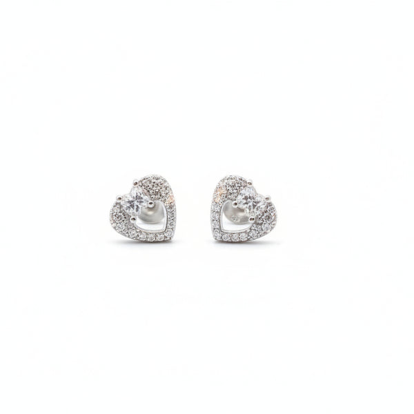 925 Sterling Silver Sparkling Heart Stud Earrings with Cubic Zirconia | South Screw Back | Elegant Everyday Jewelry - Tavshan