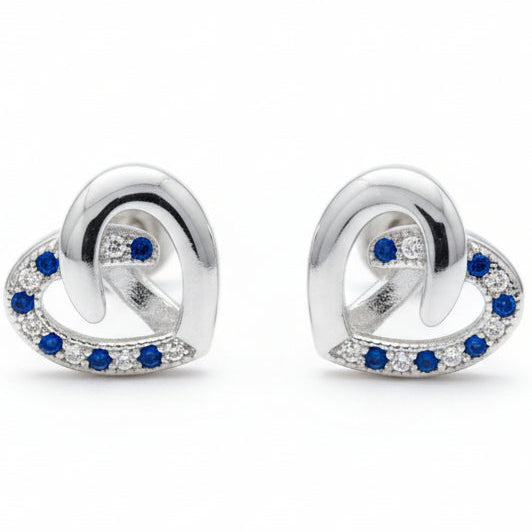 925 Sterling Silver Infinity Heart Stud Earrings with Blue & White Cubic Zirconia | South Screw Back | Elegant Everyday Jewelry - Tavshan