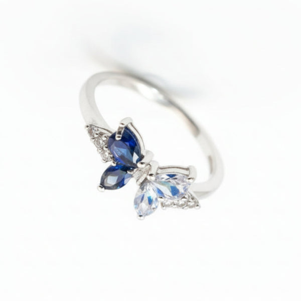 925 Sterling Silver Blue Butterfly Ring with Marquise Cut Sapphire CZ & Diamond Accents - Tavshan