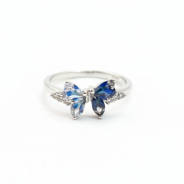 925 Sterling Silver Blue Butterfly Ring with Marquise Cut Sapphire CZ & Diamond Accents - Tavshan