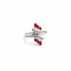 925 Sterling Silver Red Enamel Butterfly Open Ring with Cubic Zirconia – Adjustable Wrap Style