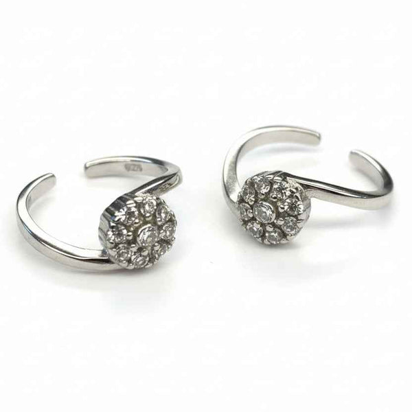 925 Sterling Silver Floral CZ Toe Rings | Adjustable Bichiya Pair | Tavshan