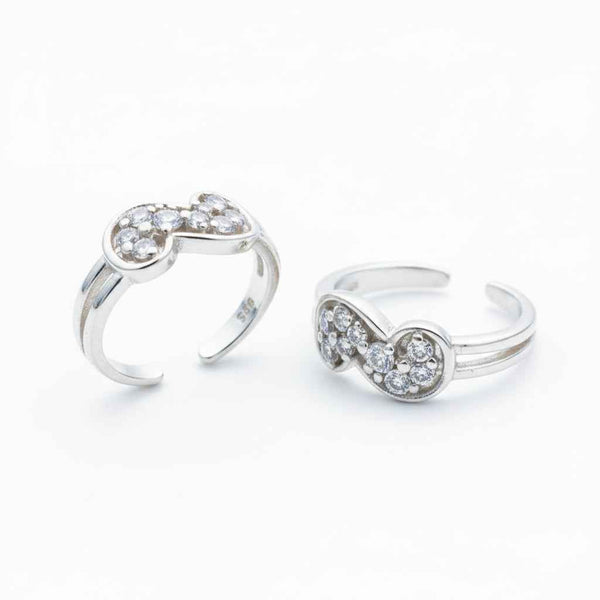 925 Sterling Silver Infinity CZ Toe Rings | Adjustable Bichiya Pair | Tavshan