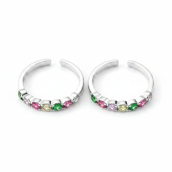 925 Sterling Silver Rainbow Multicolour CZ Toe Ring | BIS HallmarkedAdjustable Bichiya