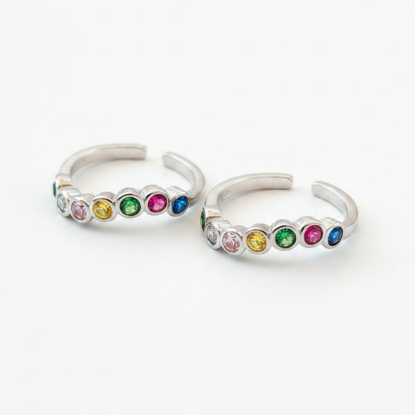 925 Sterling Silver Rainbow Multicolour CZ Toe Ring | BIS HallmarkedAdjustable Bichiya