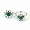 925 Sterling Silver Oxidised Floral Toe Ring with Green Stone | BIS Hallmarkedadjustable Bichiya Pair