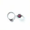 925 Sterling Silver Oxidised Floral Toe Ring with Ruby Stone | BIS Hallmarked adjustable Bichiya Pair