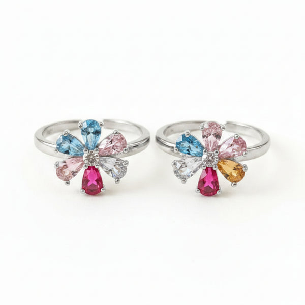 925 Sterling Silver Colour Stone Toe Ring | BIS Hallmarked adjustable Bichiya