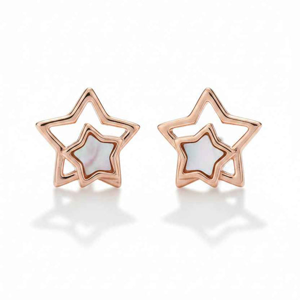 MOP Double Star Earrings | Pure 925 Silver Rose Gold Finish BIS Hallmarked | Tavshan