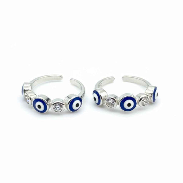 925 Sterling Silver Evil Eye CZ Toe Rings | Blue Nazar Bichiya Pair | Tavshan