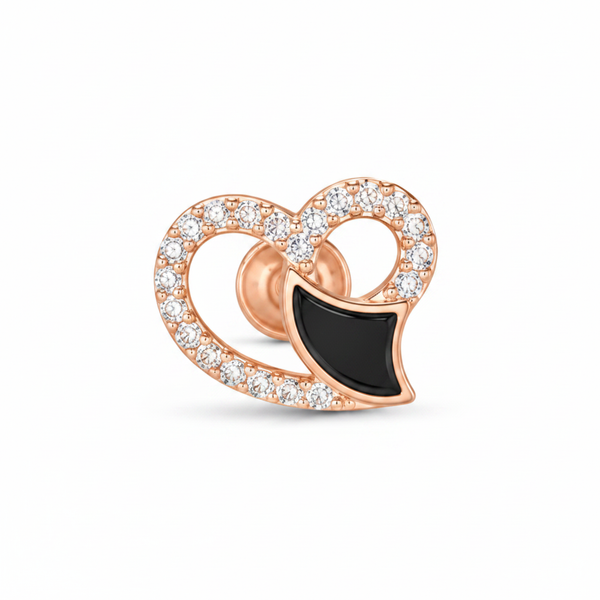 Black Enamel Heart Stud – Side Angle