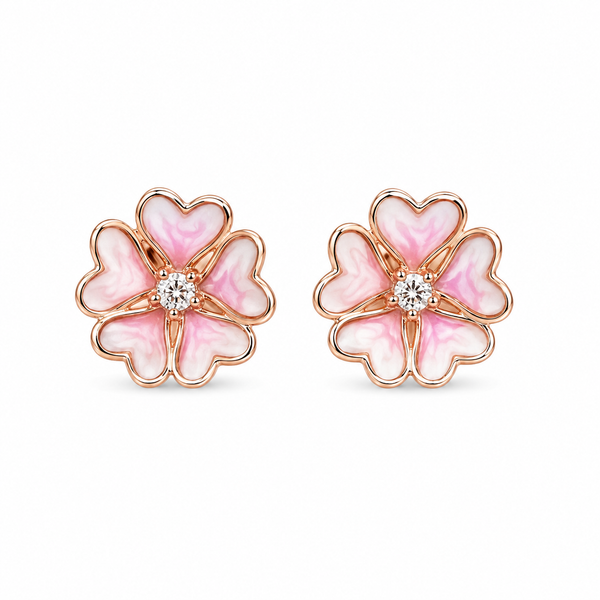 Pure 925 Silver Pink Blossom CZ Studs | Pure 925 Silver Rose Gold Finish BIS Hallmarked | Tavshan