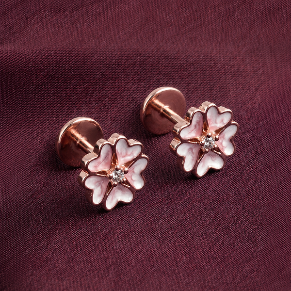 Pure 925 Silver Pink Blossom CZ Studs | Pure 925 Silver Rose Gold Finish BIS Hallmarked | Tavshan