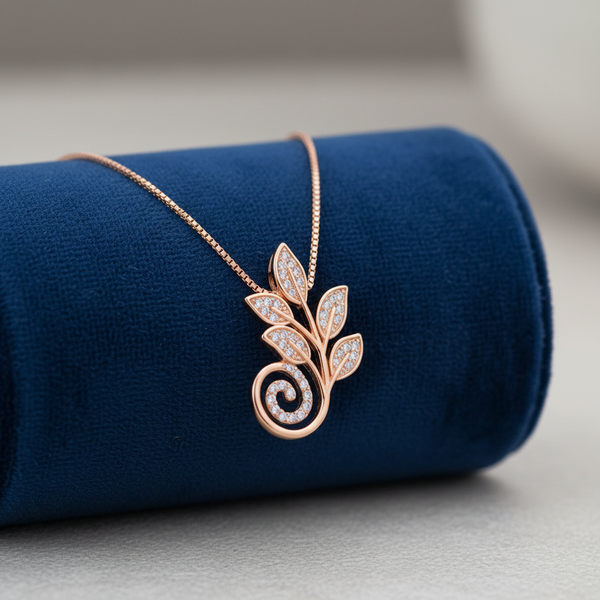 Botanical Leaf Necklace - Navy Velvet Jewelry Roll