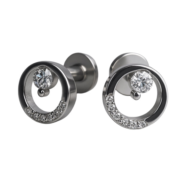 925 Sterling Silver Circle Stud Earrings with Central Zircon & Pavé Detailing