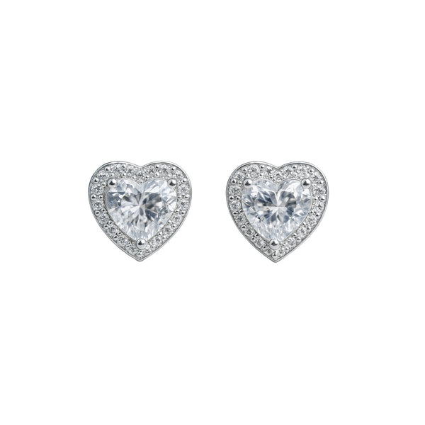 925 Sterling Silver Heart-Shaped CZ Halo Stud Earrings