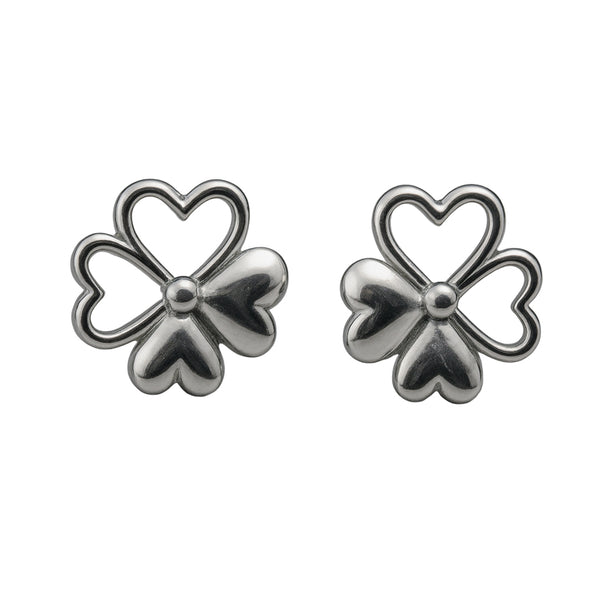 925 Sterling Silver Four-Leaf Clover Heart Stud Earrings