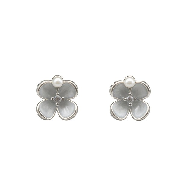 925 Sterling Silver Mother-of-Pearl Floral Stud Earrings