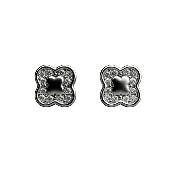 925 Sterling Silver Clover CZ Halo Stud Earrings