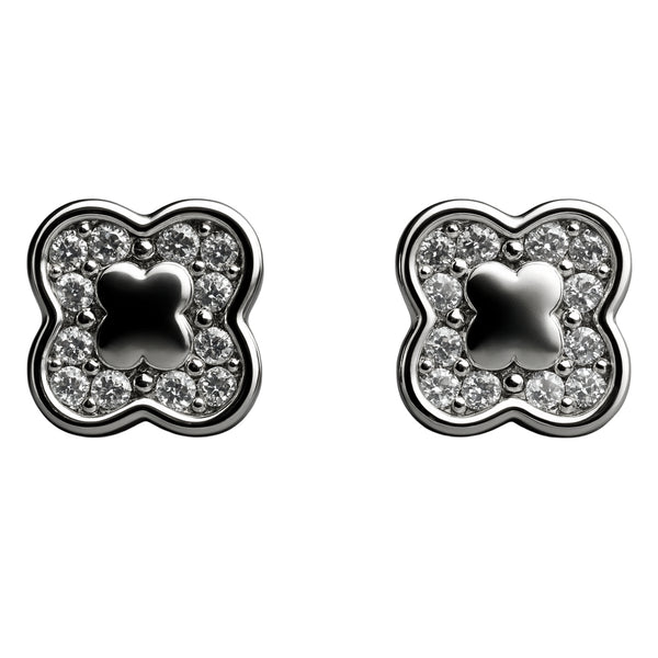 925 Sterling Silver Clover CZ Halo Stud Earrings