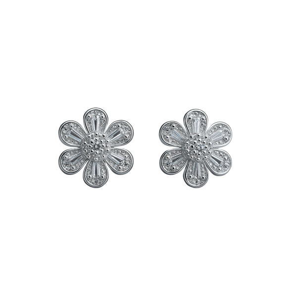 925 Sterling Silver Daisy Floral CZ Stud Earrings