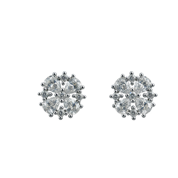 925 Sterling Silver Cluster Floral CZ Stud Earrings