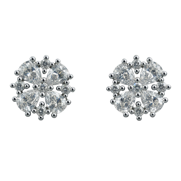 925 Sterling Silver Cluster Floral CZ Stud Earrings