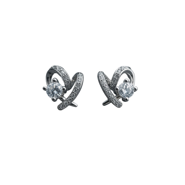 925 Sterling Silver Spiral CZ Stud Earrings