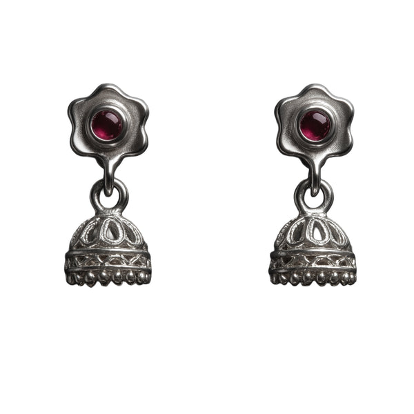 925 Sterling Silver Red Stone Jhumka Earrings