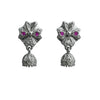 925 Sterling Silver Floral Pink Stone Jhumka Earrings