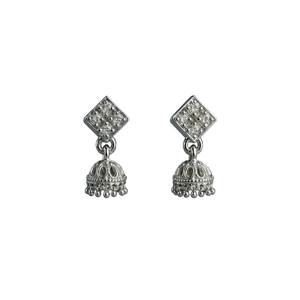 925 Sterling Silver Diamond Shape Jhumka Earrings