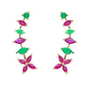 Pink & Green CZ Cluster Ear Cuff / Bluetooth Earring – 925 Sterling Silver with Gold Plating